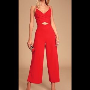 Lulu's So Ladylike Red Cutout Jumpsuit